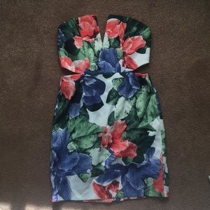 Strapless coral and navy floral dress *with tags!*
